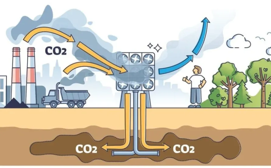 anında havadan CO2 yutan ve gömen Teknoloji sistemi anlatan grafik